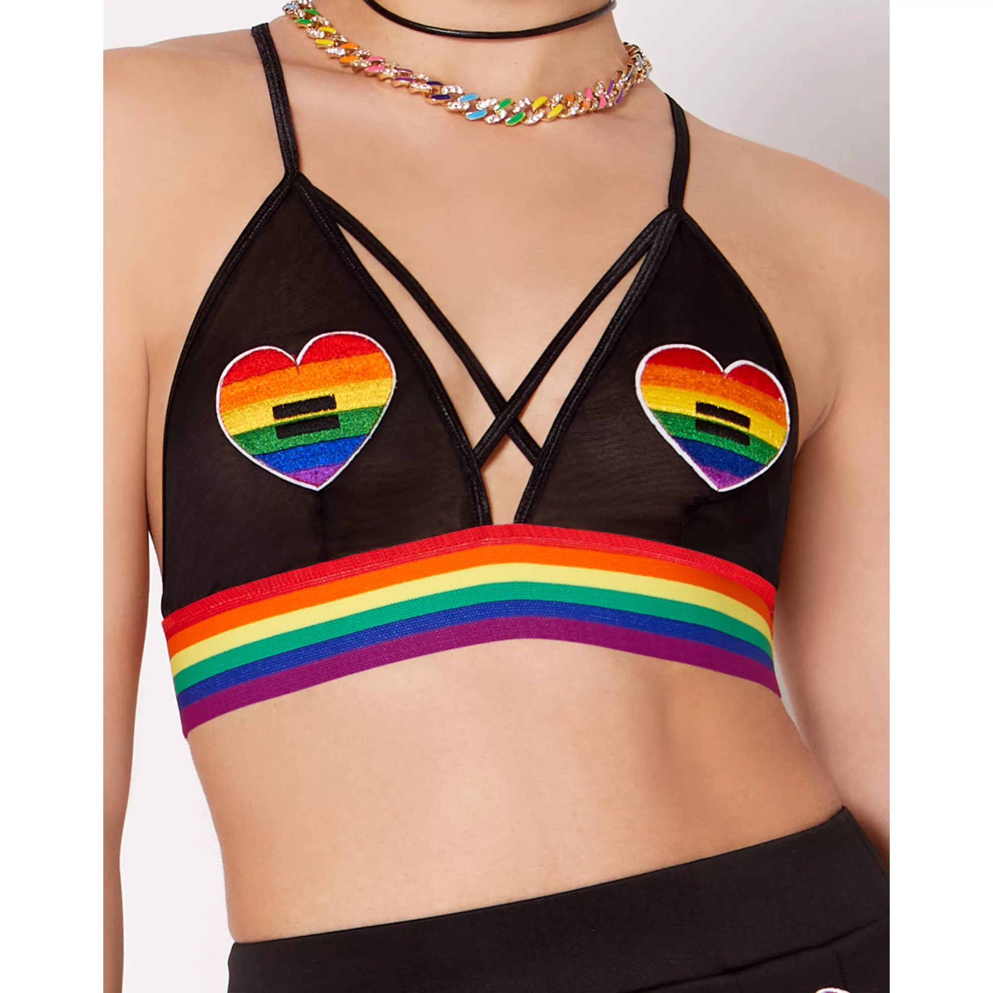 Rainbow Striped Pride Heart Bralette at Spencer's