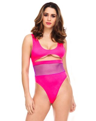 Neon Pink Fishnet Bodysuit - Spencer's