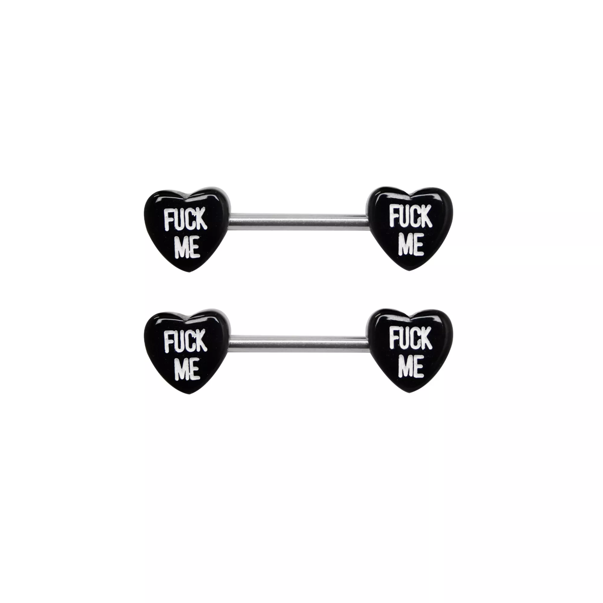 Heart Fuck Me Nipple Barbells - 14 Gauge at Spencer's