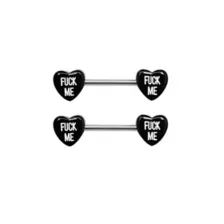 Heart Fuck Me Nipple Barbells - 14 Gauge at Spencer's