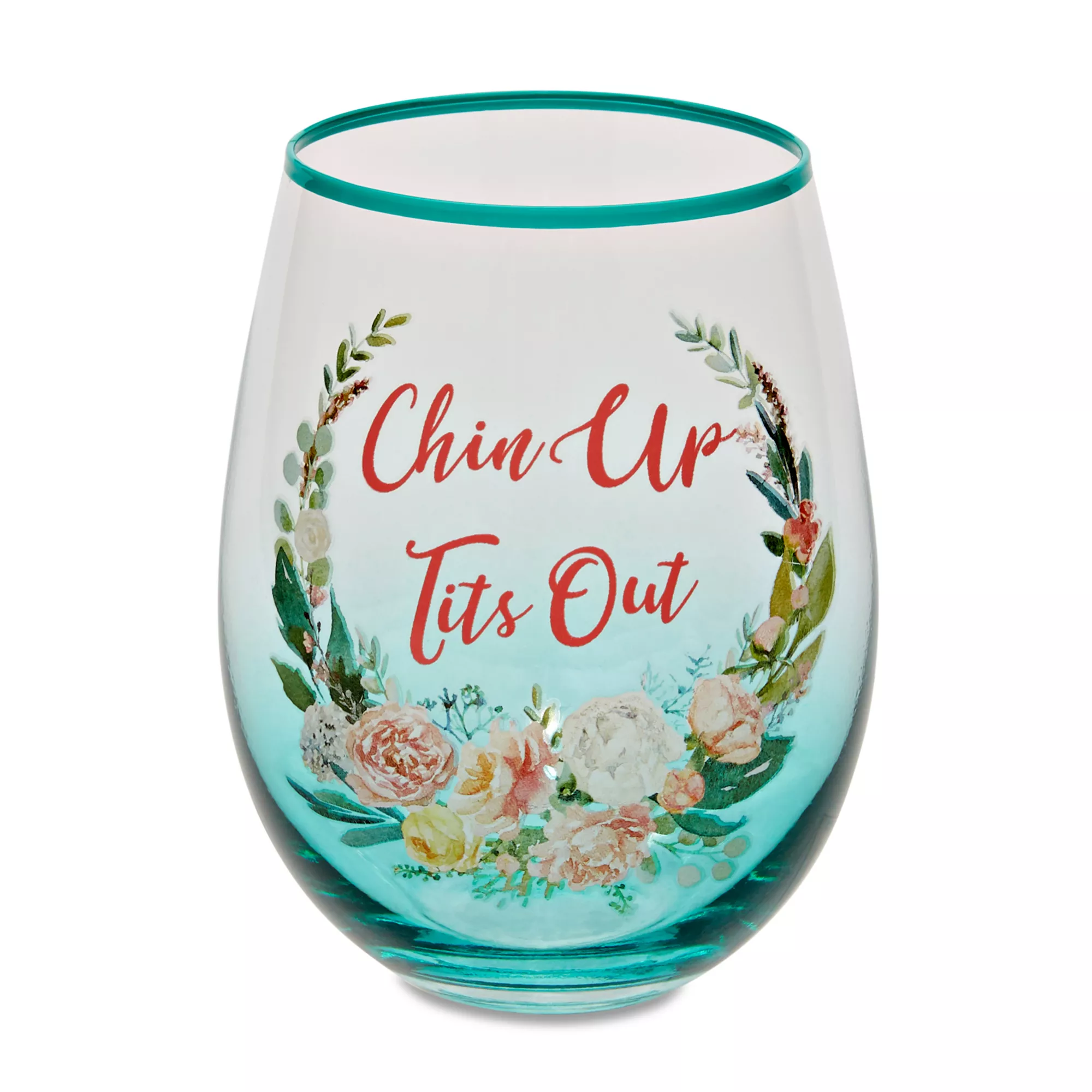 Floral Chin Up Tits Out Stemless Wine Glass - 20 oz. at Spencer's