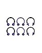 Multi-Pack Ombre Black and Purple Horseshoe and Captive Rings 6 Pack - 16 Gauge