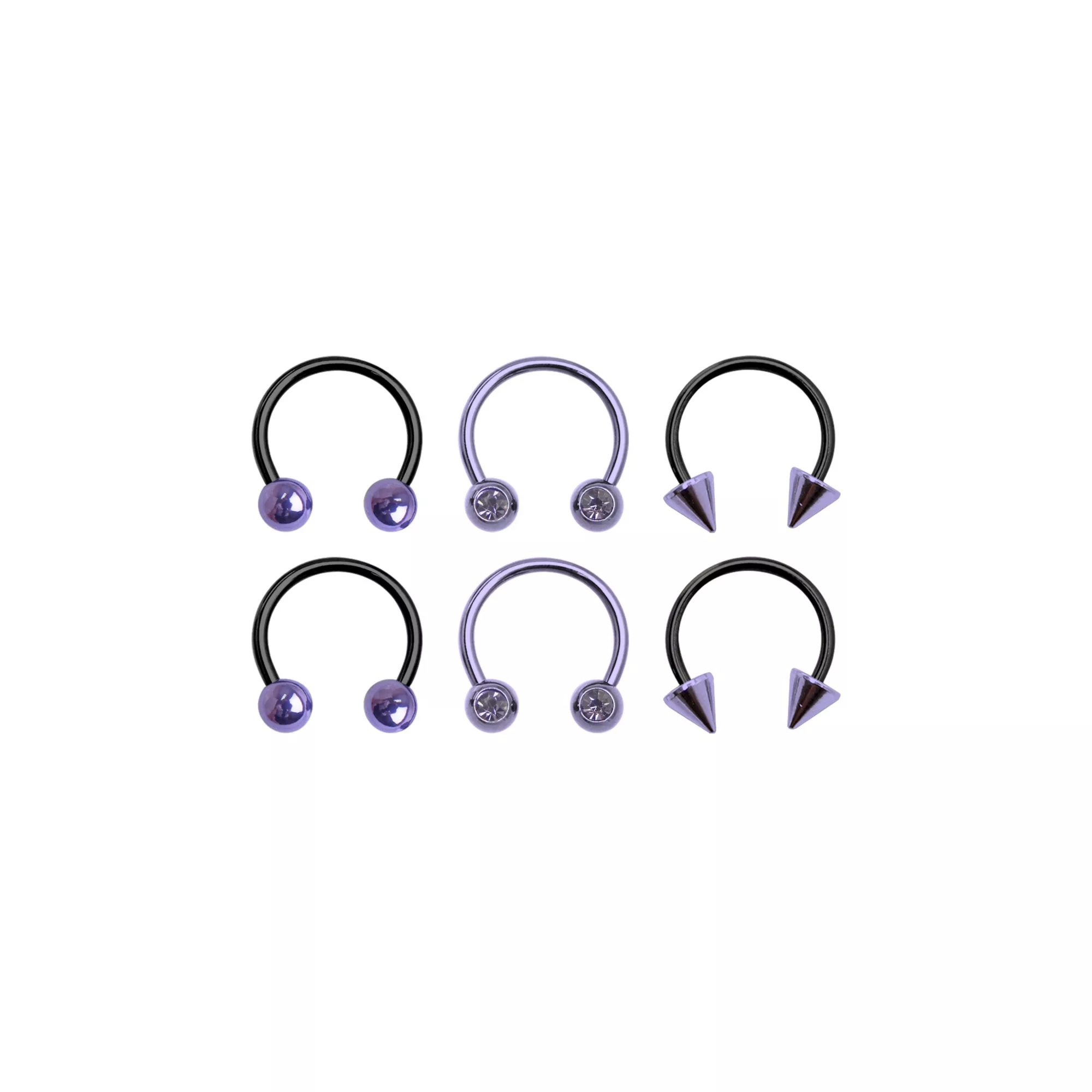 Multi-Pack Ombre Black and Purple Horseshoe and Captive Rings 6 Pack - 16 Gauge at Spencer's