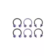 Multi-Pack Ombre Black and Purple Horseshoe and Captive Rings 6 Pack - 16 Gauge at Spencer's