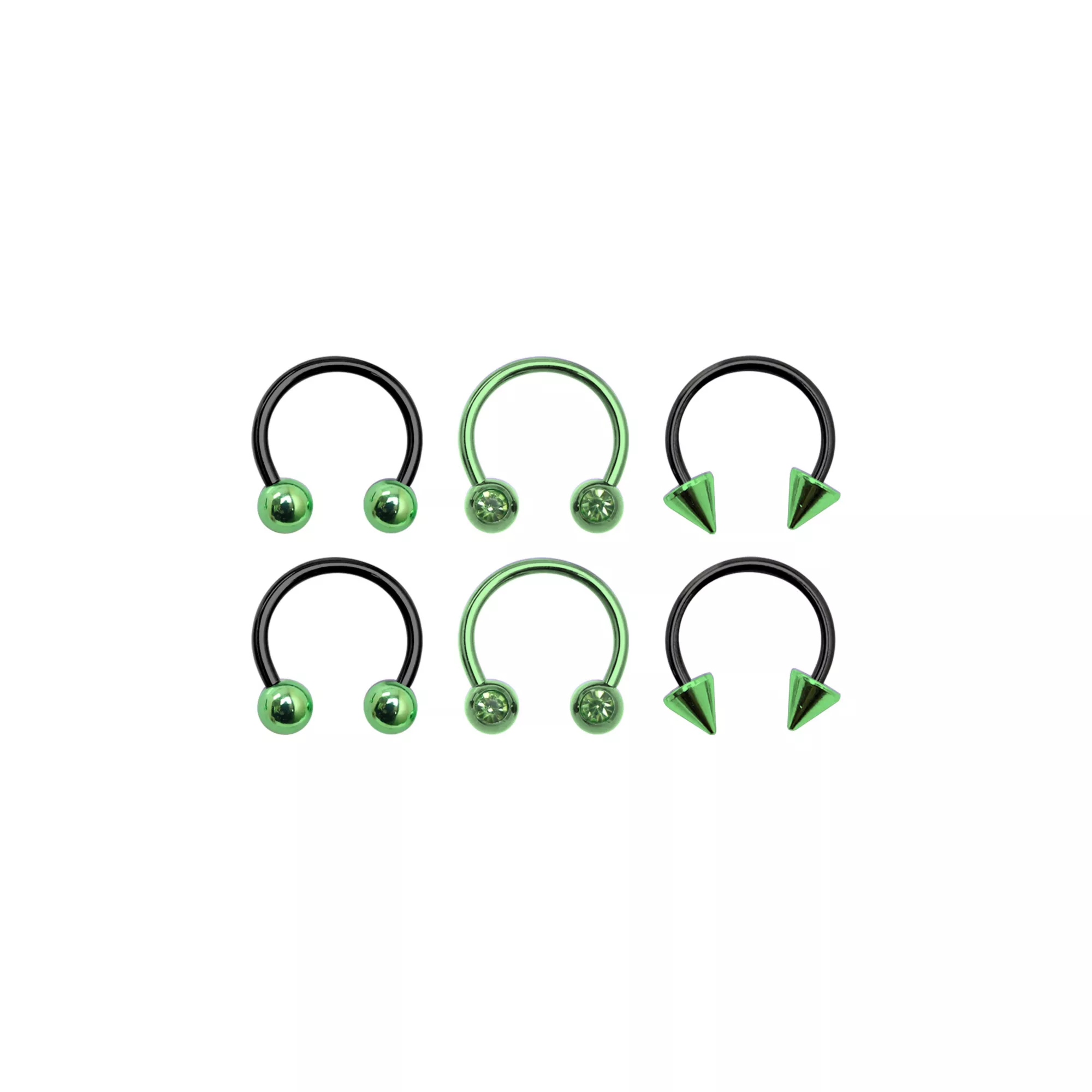 Multi-Pack Ombre Black and Green Horseshoe and Captive Rings 6 Pack - 16 Gauge at Spencer's