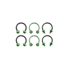 Multi-Pack Ombre Black and Green Horseshoe and Captive Rings 6 Pack - 16 Gauge at Spencer's