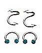 Multi-Pack Twisted Spiked Barbells and CZ Captive Rings 2 Pair - 16 Gauge