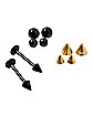 Black Cone Tip Labrets with Extra Cones and Balls 12 Pack - 16 Gauge
