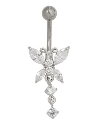 CZ Butterfly Pendant Belly Ring - 14 Gauge - Spencer's