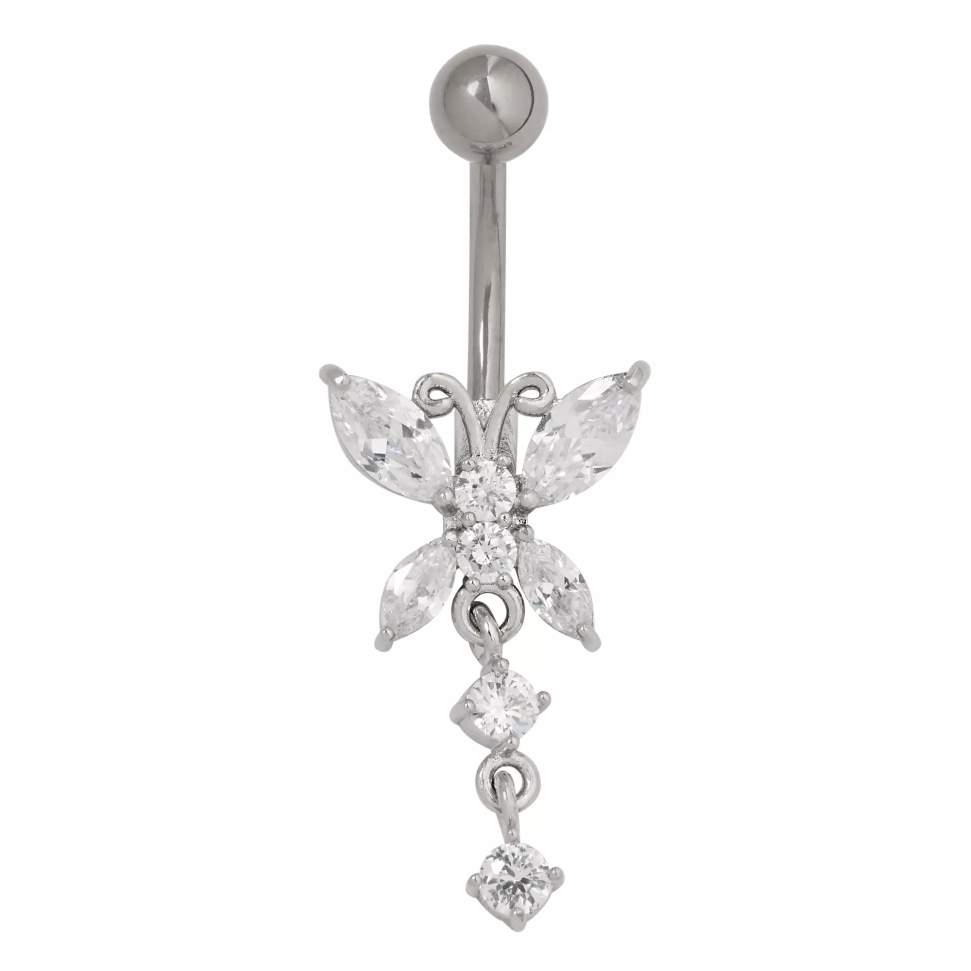 CZ Butterfly Pendant Belly Ring - 14 Gauge at Spencer's