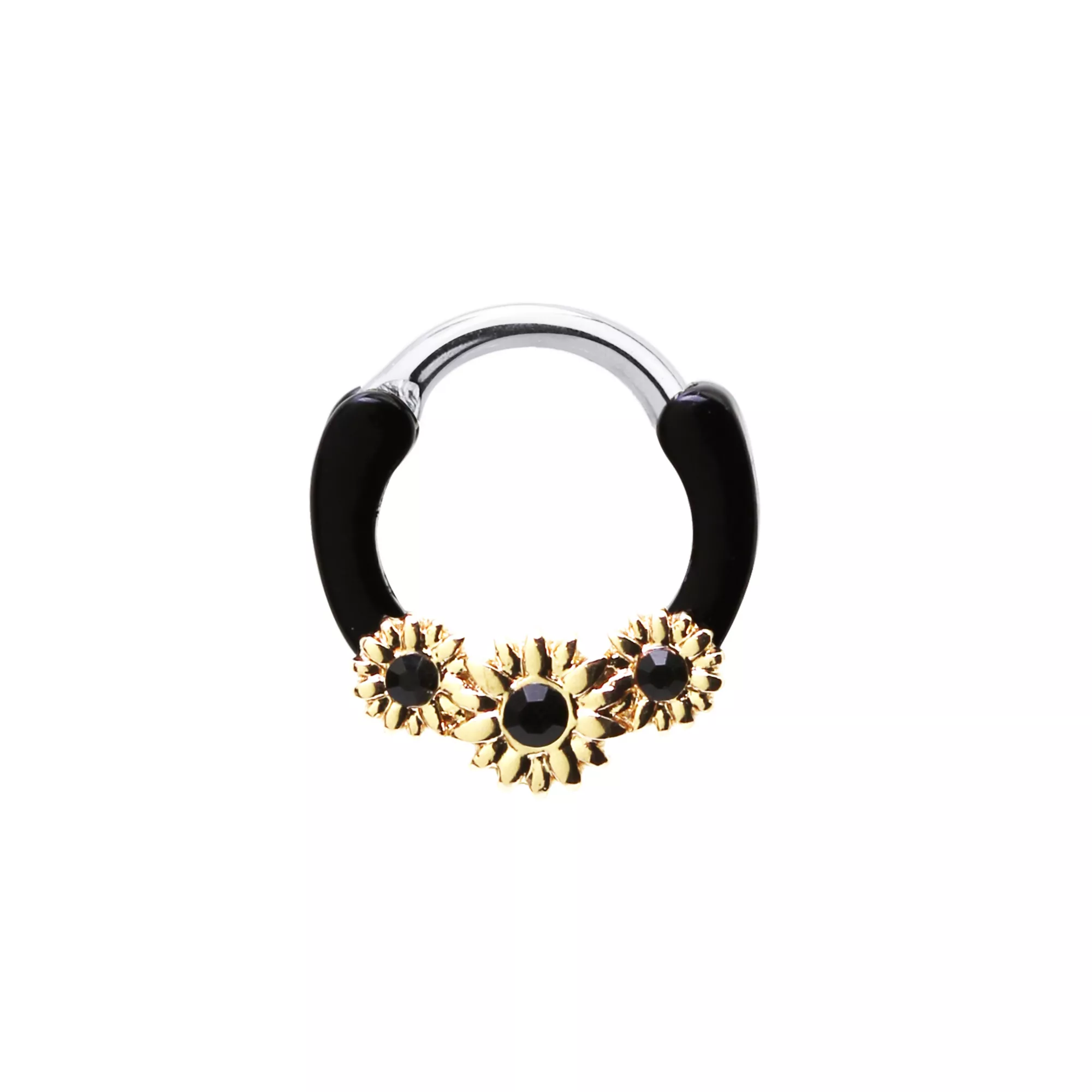 Goldtone CZ Sunflower Clicker Septum Ring - 16 Gauge at Spencer's