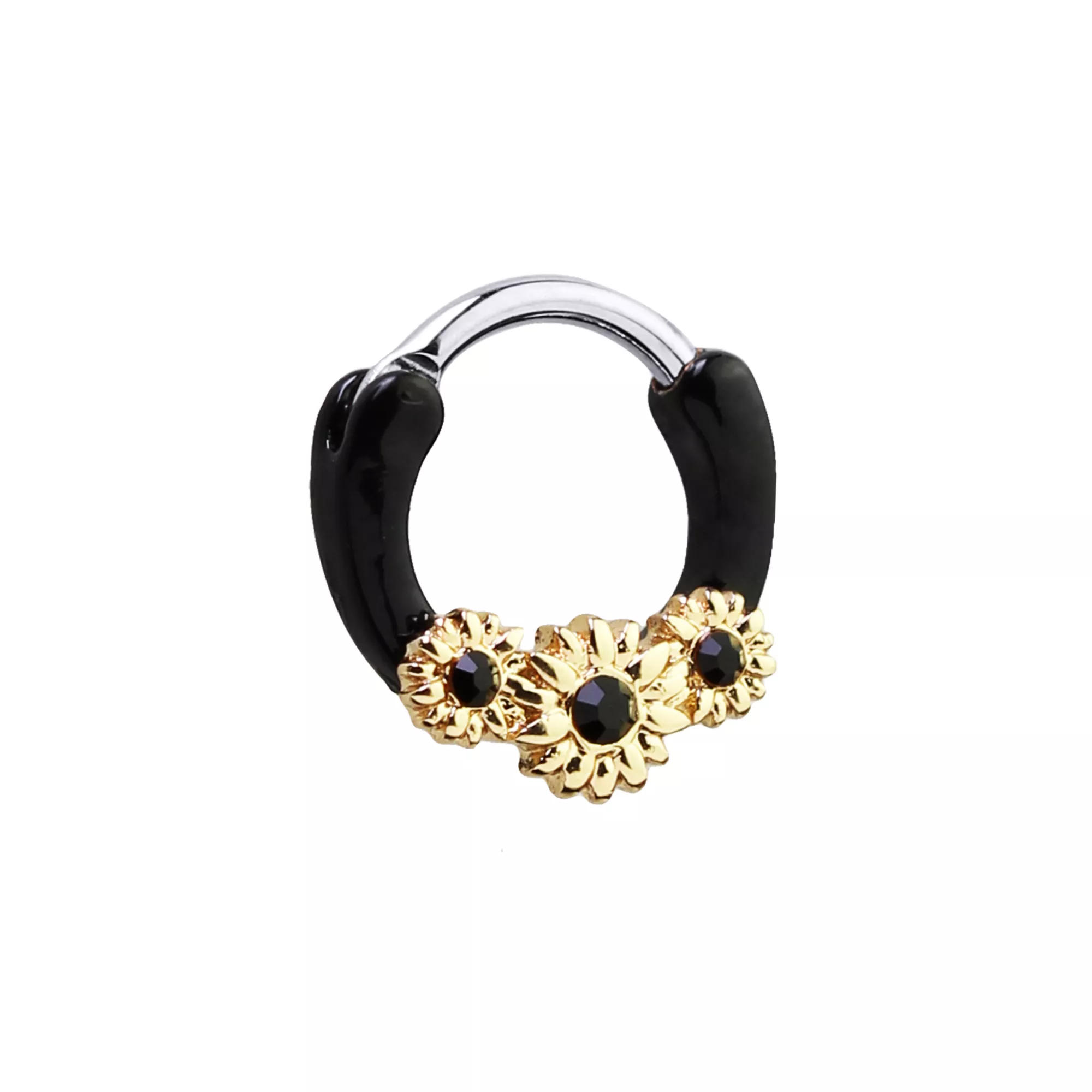 Goldtone CZ Sunflower Clicker Septum Ring - 16 Gauge at Spencer's