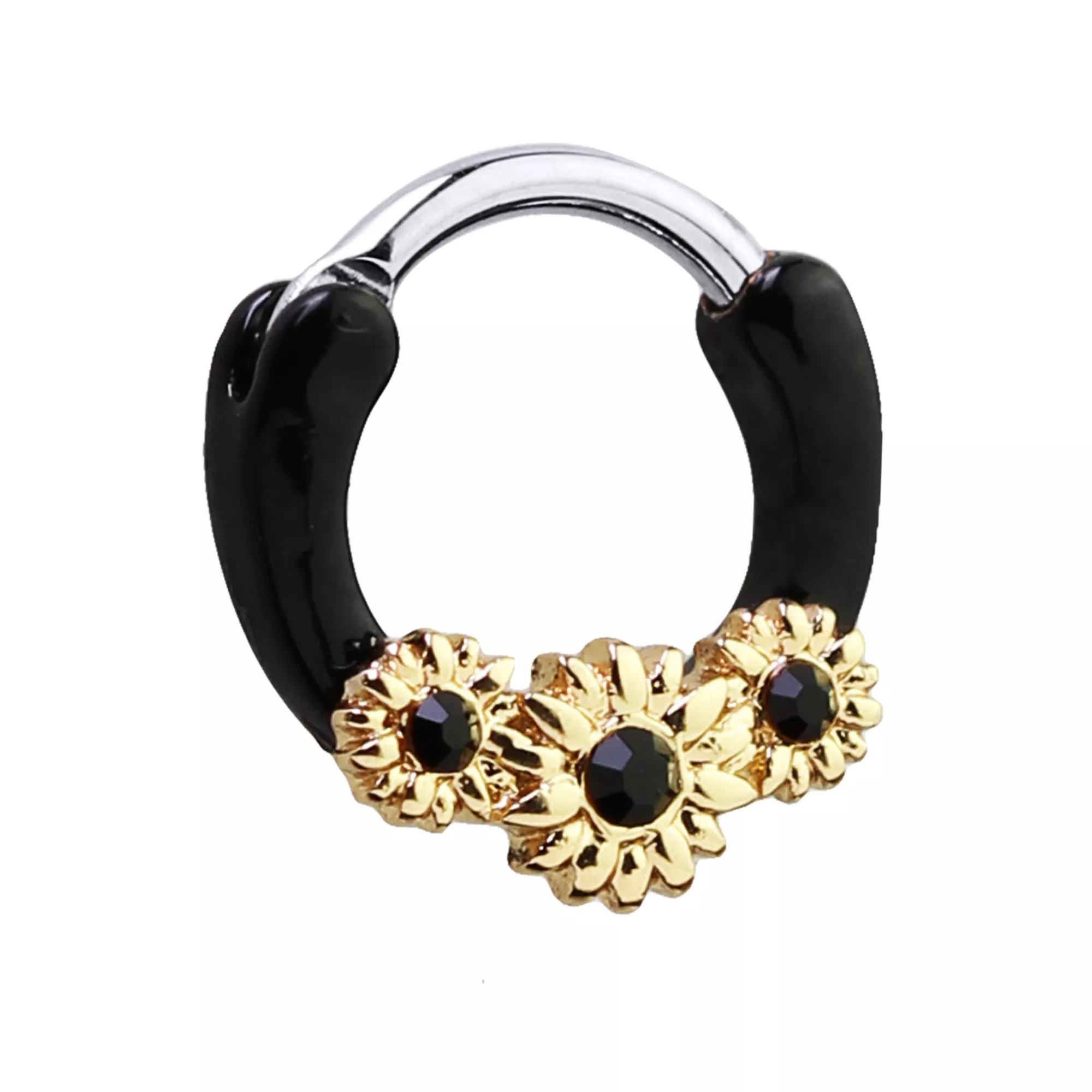 Goldtone CZ Sunflower Clicker Septum Ring - 16 Gauge at Spencer's
