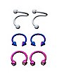 Multi-Pack CZ Pink Blue and White Horseshoe Rings 3 Pair - 16 Gauge