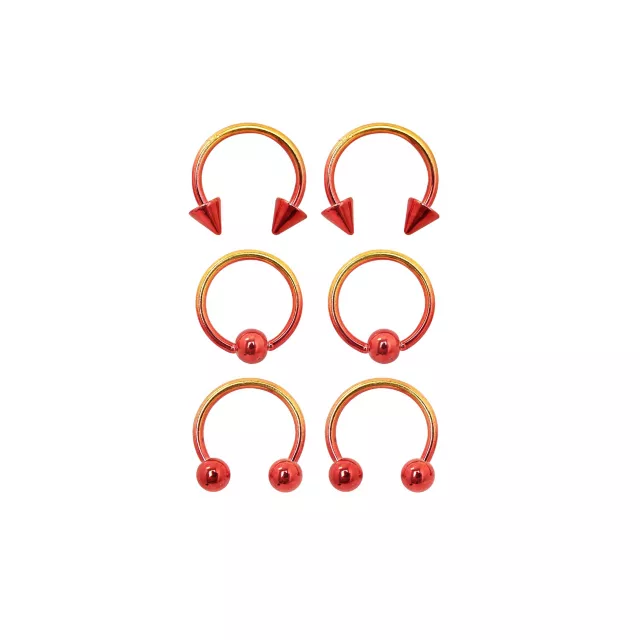 Multi-Pack Goldtone Ombre Horseshoe Rings and Captive Rings 3 Pair - 16 Gauge at Spencer's