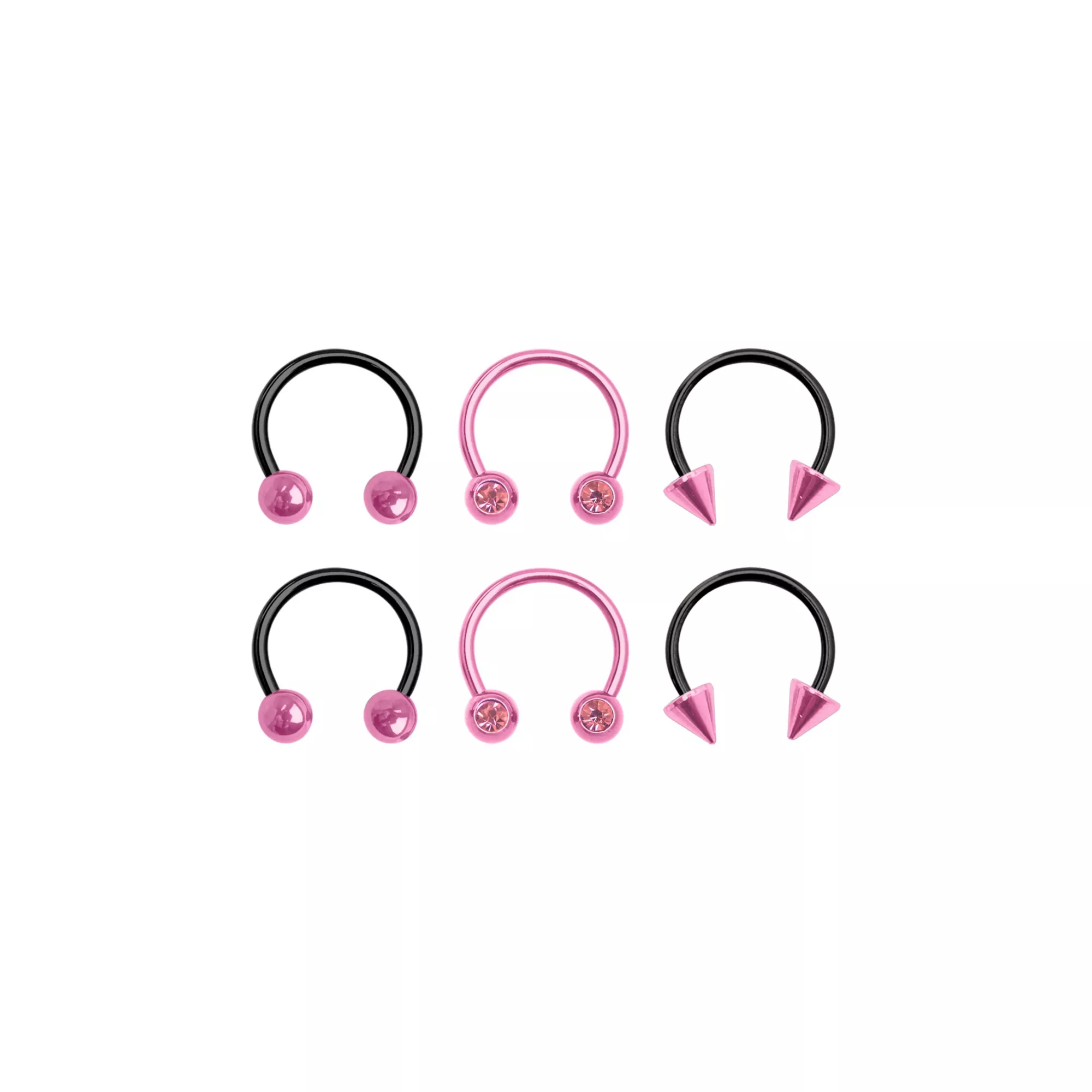 Black and Pink Horseshoe Rings 3 Pair - 16 Gauge