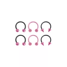 Black and Pink Horseshoe Rings - 3 Pair at Spencer's