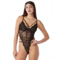 Black Lace Strappy Lingerie Bodysuit at Spencer's