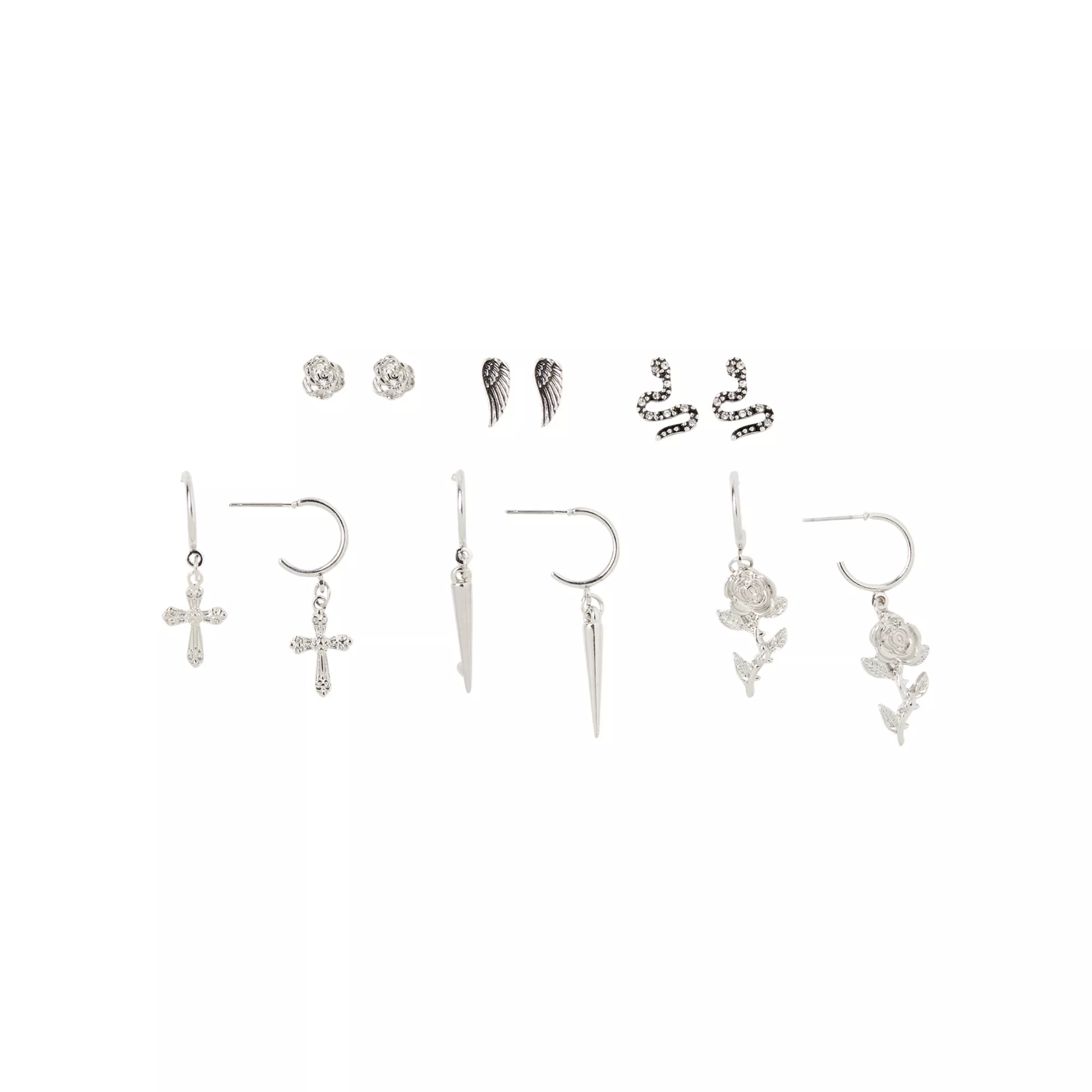 Multi-Pack Silvertone Rose and Snake Earrings - 6 Pair at Spencer's