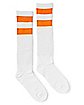 Athletic Stripe Knee High Socks - White and Neon Orange