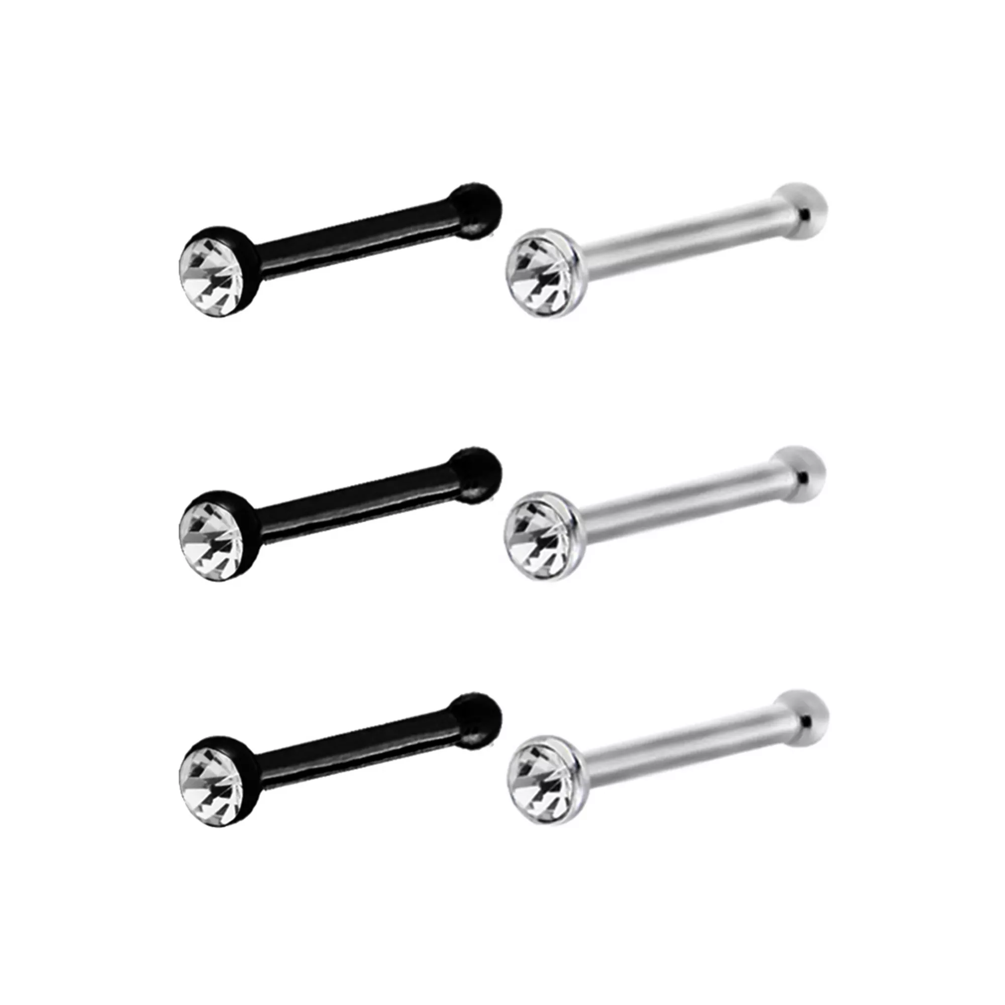 Multi-Pack CZ Bone Nose Rings - 6 Pack