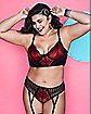 Plus Size Lace and Pinstripe Bra and Panties Set