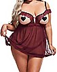 Plus Size Cupless Babydoll and Thong Panties Set