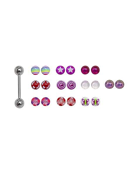 Multi-Pack Barbell with Pink and Purple Extra Balls - 14 Gauge - Spencer's