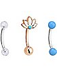 Multi-Pack Clear and Blue Ball and Lotus Charm Curved Barbells 3 Pack - 16 Gauge