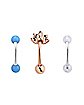 Multi-Pack Clear and Blue Ball and Lotus Charm Curved Barbells 3 Pack - 16 Gauge