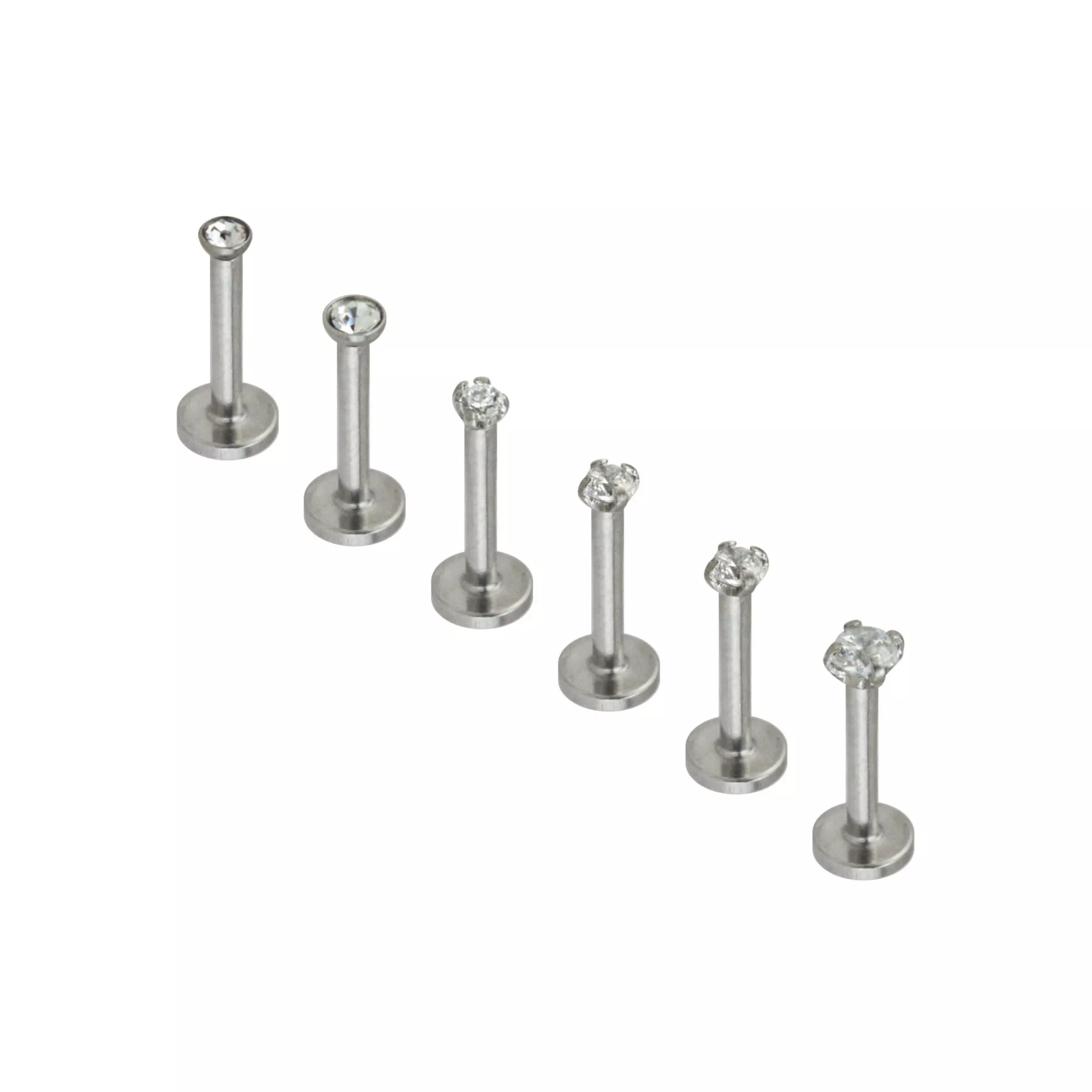 Multi-Pack CZ Labret Lip Rings 6 Pack - 16 Gauge at Spencer's