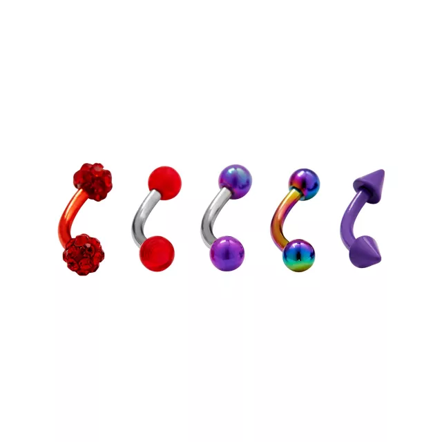 Multi-Pack CZ Colored Curved Barbells 5 Pack - 16 Gauge at Spencer's