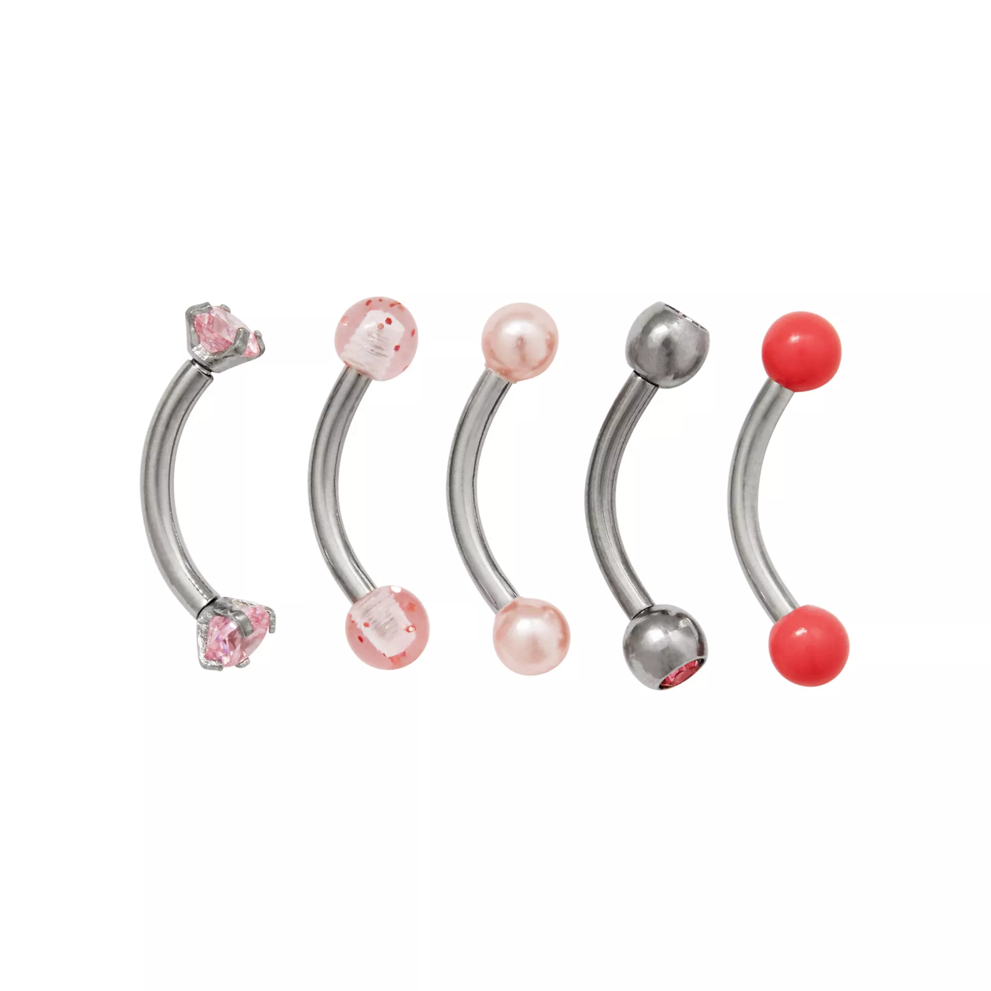 Multi-Pack CZ Pink Curved Barbells 5 Pack - 16 Gauge at Spencer's