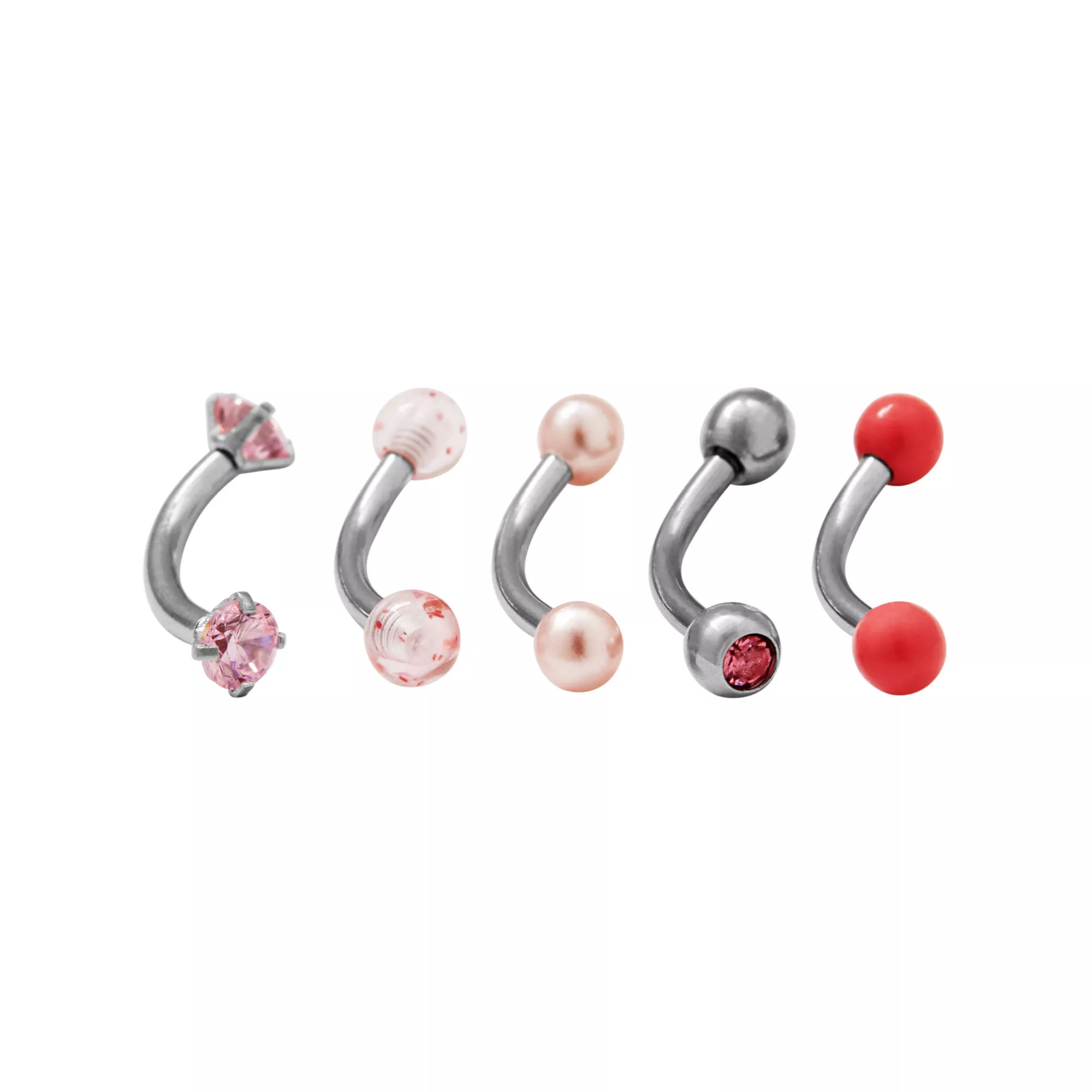 Multi-Pack CZ Pink Curved Barbells 5 Pack - 16 Gauge at Spencer's