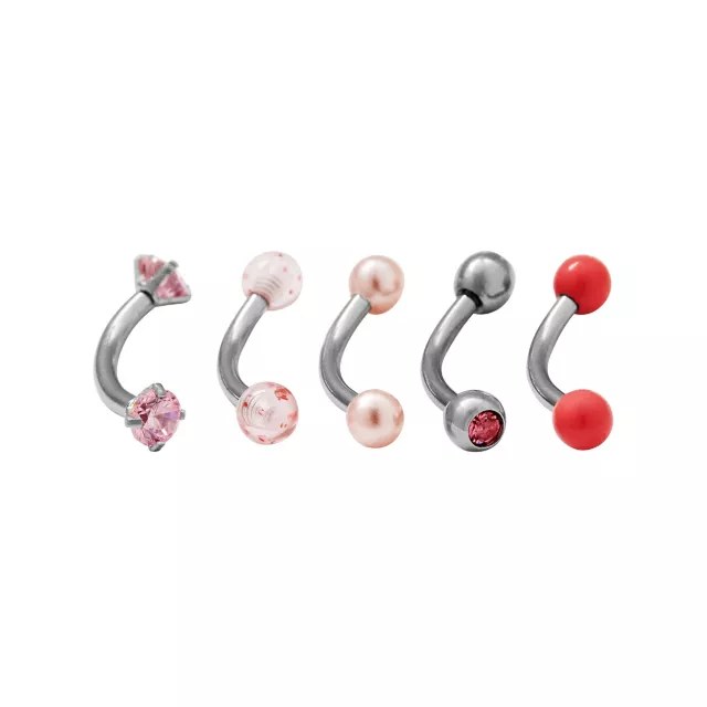 Multi-Pack CZ Pink Curved Barbells 5 Pack - 16 Gauge at Spencer's