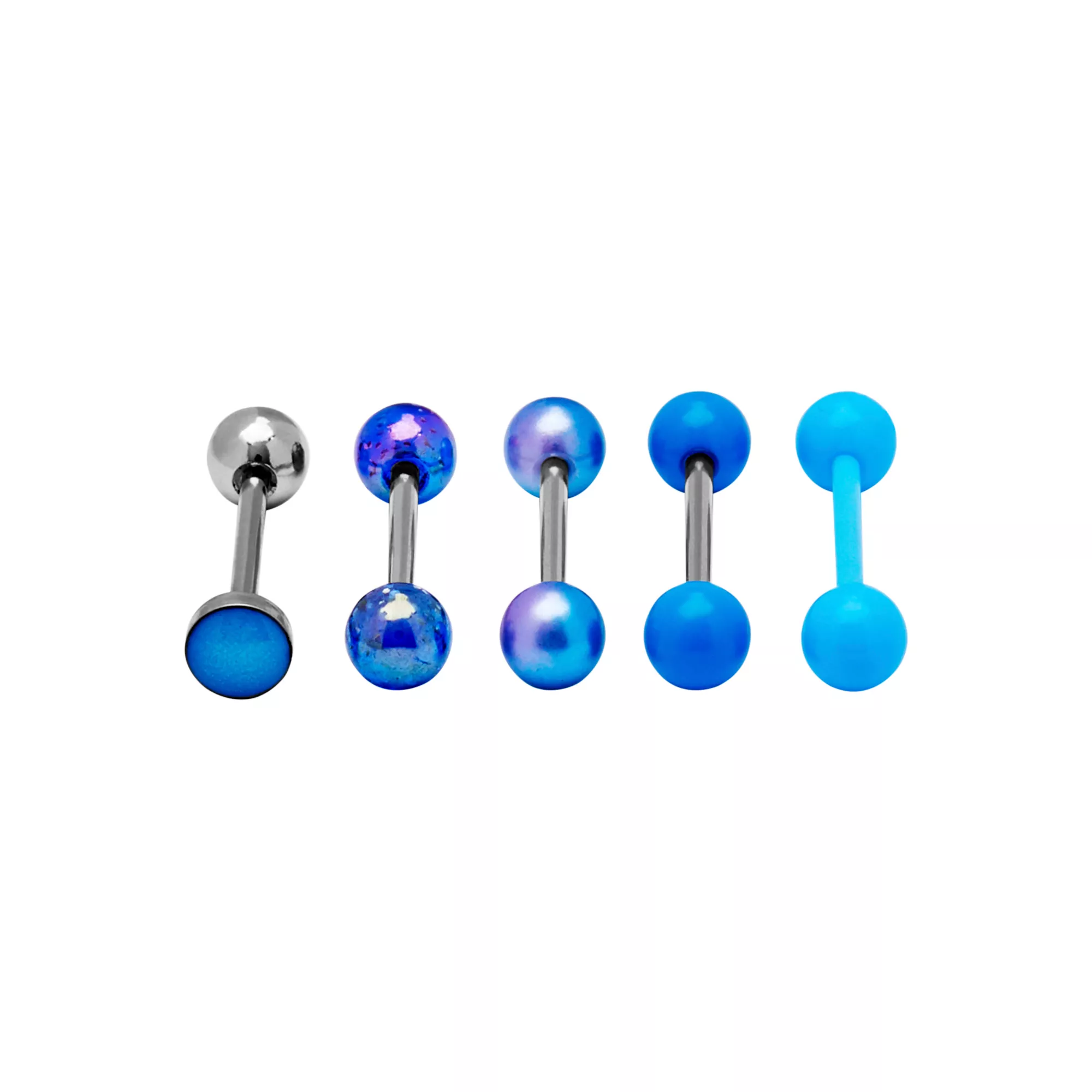 Multi-Pack Blue Glow In The Dark Barbells 5 Pack - 16 Gauge