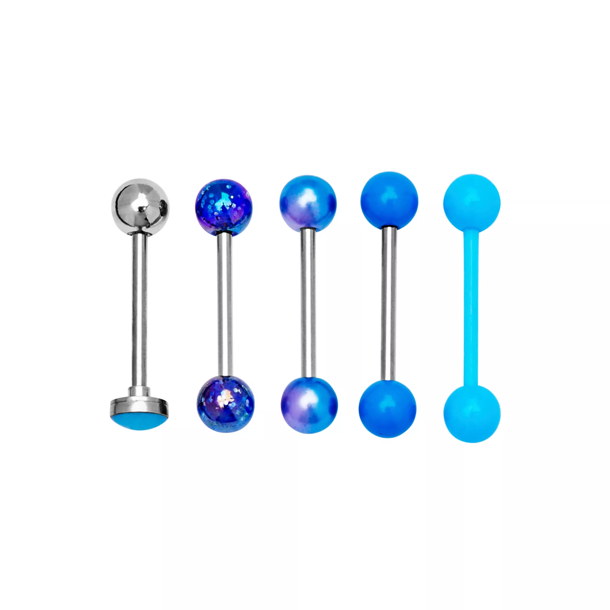 Multi-Pack Blue Glow In The Dark Barbells 5 Pack - 16 Gauge