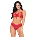 Red Chiffon Lace Bra and Thong Panties Set at Spencer's