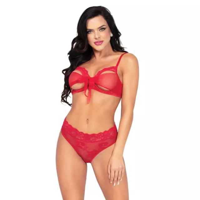 Red Chiffon Lace Bra and Thong Panties Set at Spencer's