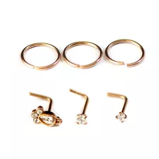 Multi-Pack CZ Rose Goldtone L Bend and Hoop Nose Rings 6 Pack - 20 Gauge at Spencer's