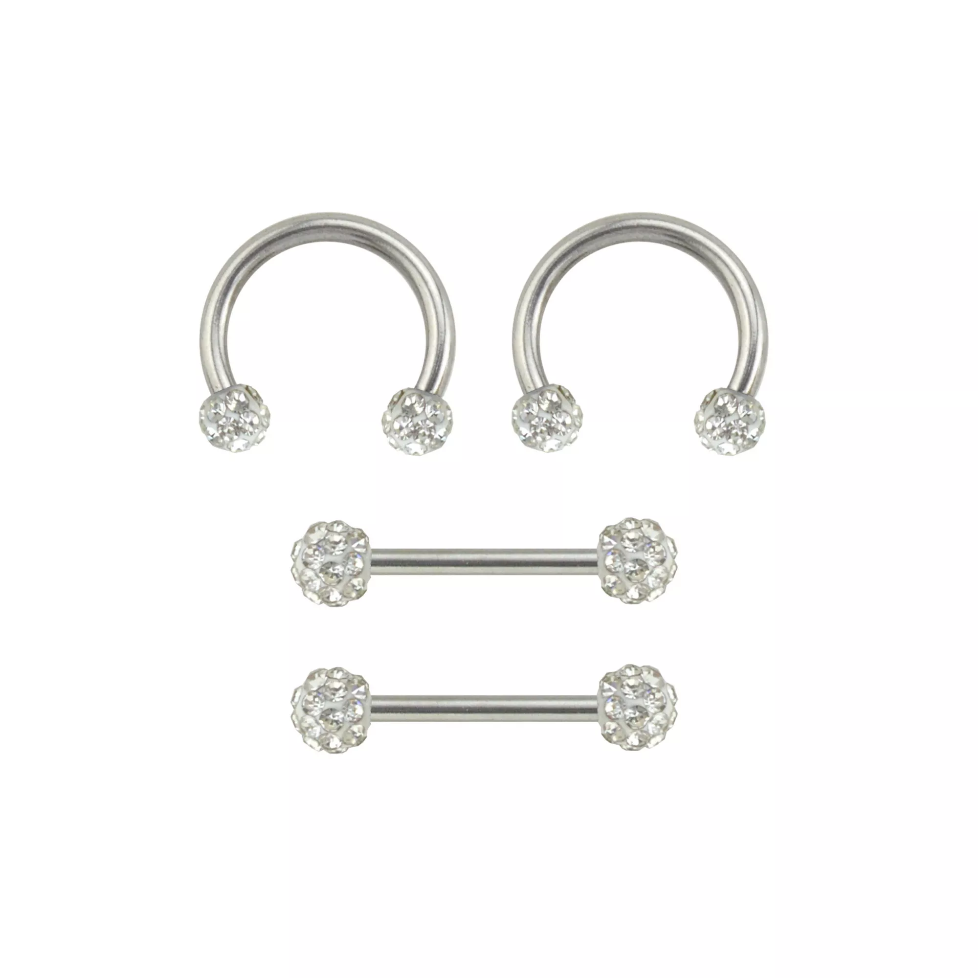 Multi-Pack CZ Nipple Horseshoe Rings and Barbells 2 Pair - 14 Gauge at Spencer's