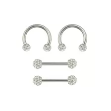 Multi-Pack CZ Nipple Horseshoe Rings and Barbells 2 Pair - 14 Gauge at Spencer's