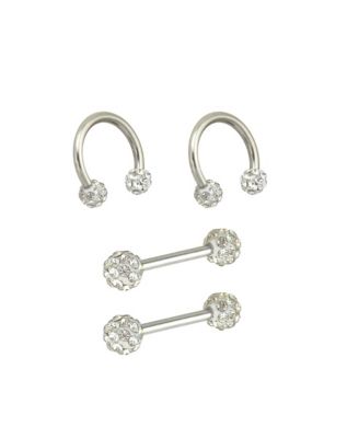 Multi-Pack CZ Nipple Horseshoe Rings and Barbells 2 Pair - 14 Gauge