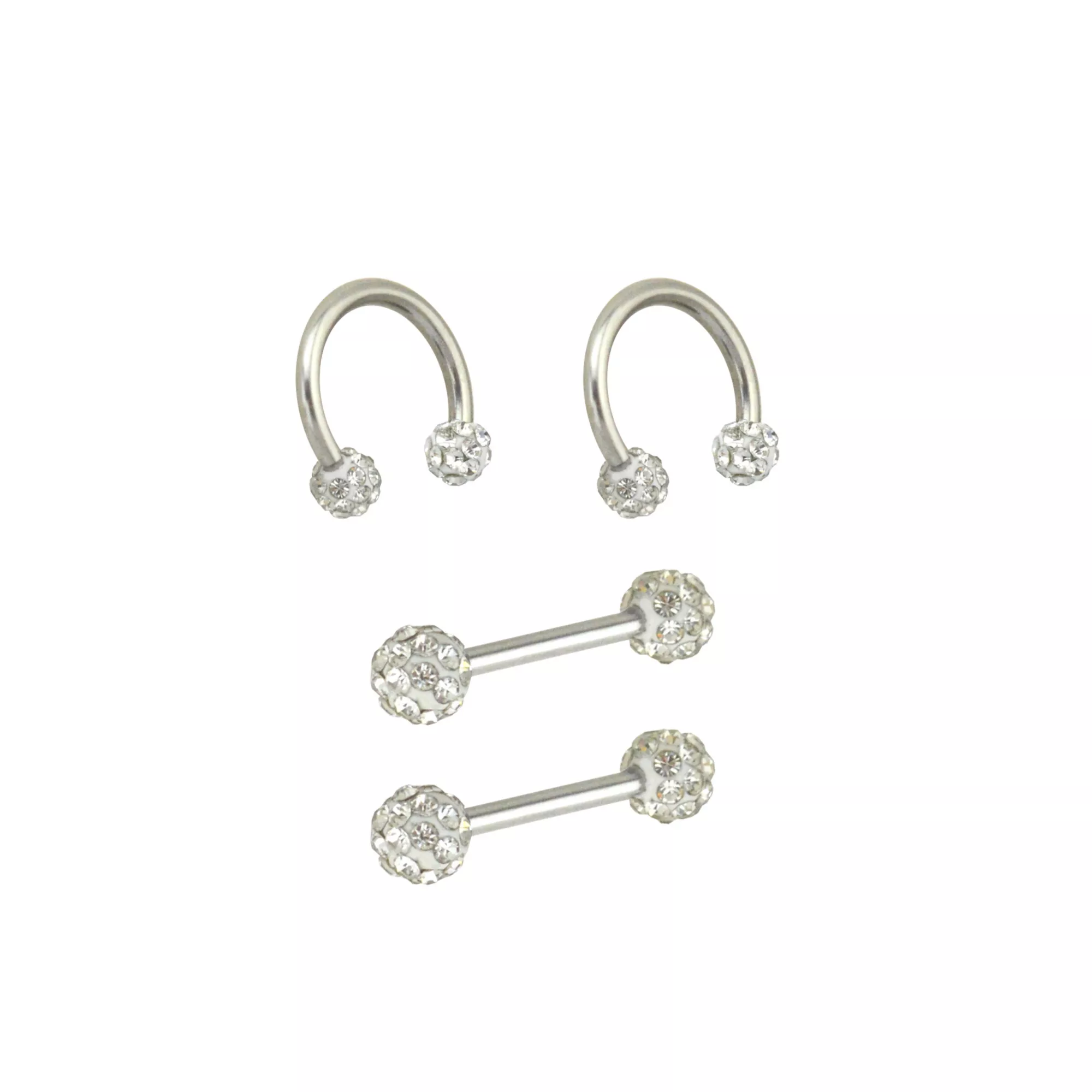 Multi-Pack CZ Nipple Horseshoe Rings and Barbells 2 Pair - 14 Gauge at Spencer's