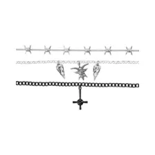 Barbed Wire Skull and Cross Necklace Set at Spencer's