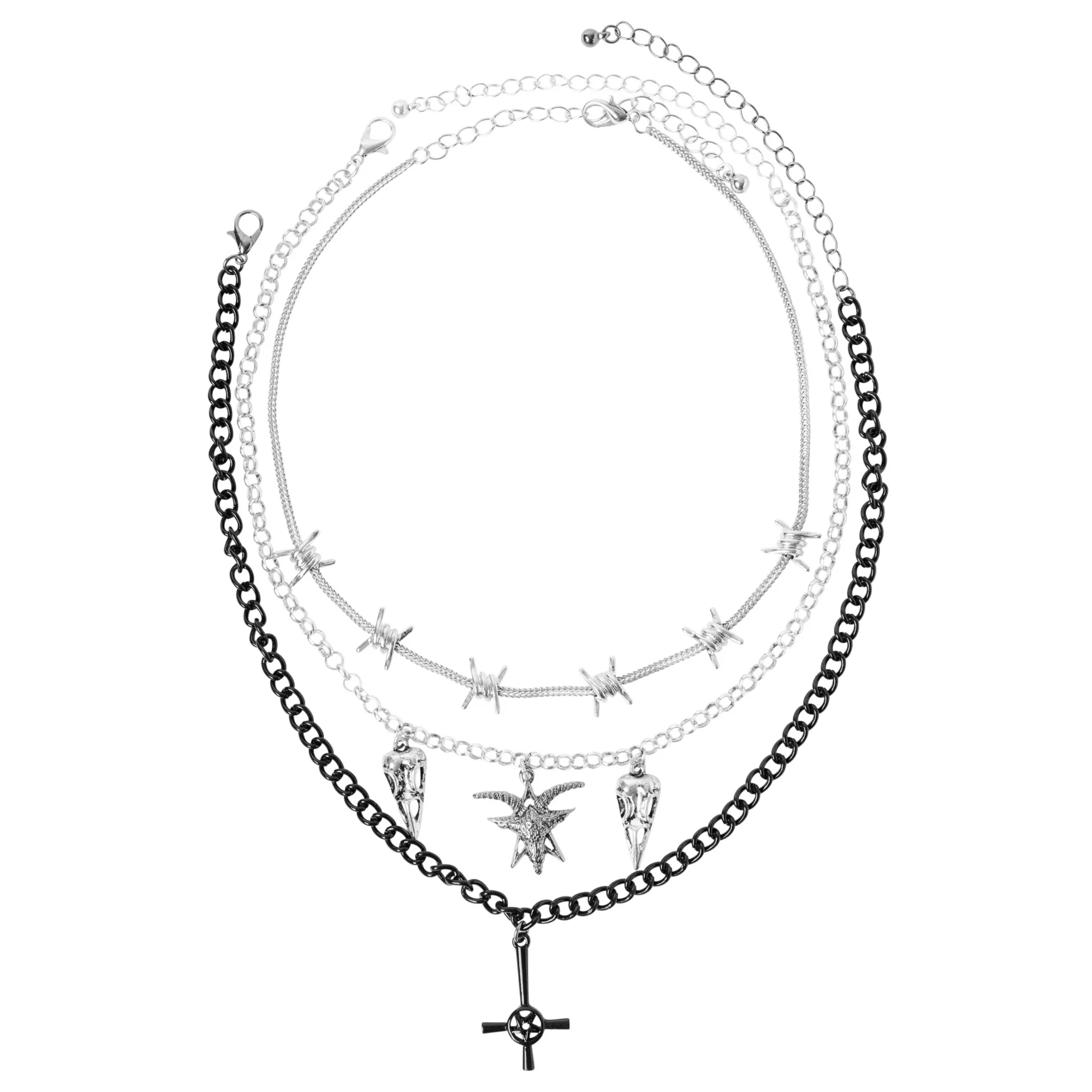 Barbed Wire Skull and Cross Necklace Set at Spencer's