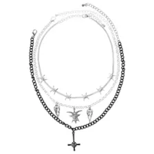 Barbed Wire Skull and Cross Necklace Set at Spencer's