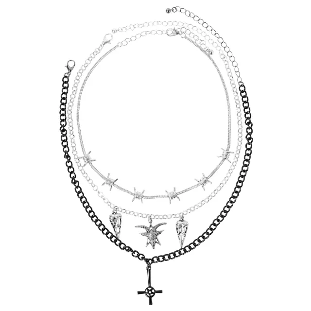 Barbed Wire Skull and Cross Necklace Set at Spencer's