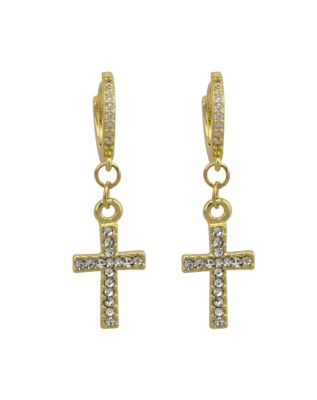 Cross dangle deals huggie hoop earrings