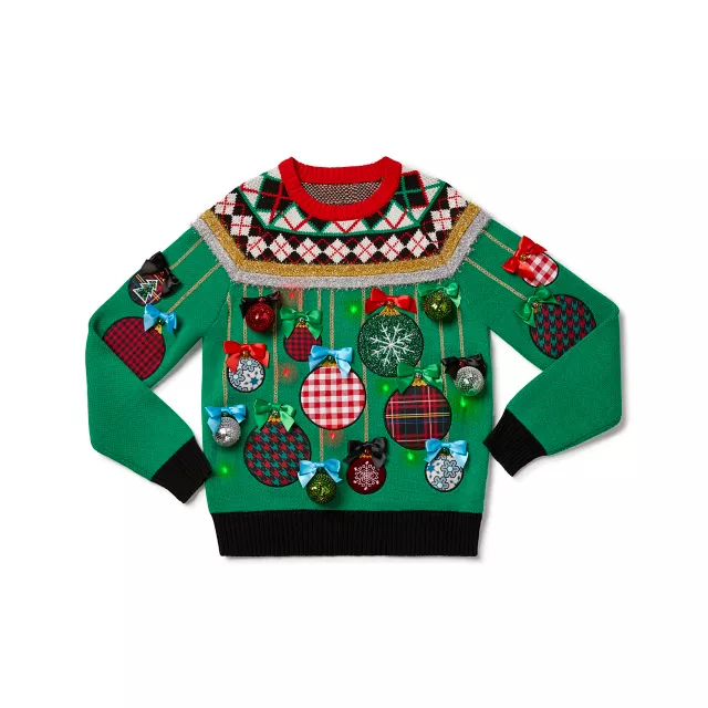 Light Up Mixed Ornaments Ugly Christmas Sweater Spencer s